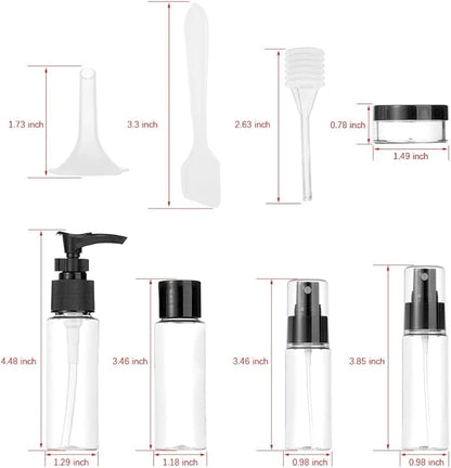 Vitog Travel Bottles Kit, TSA Approved Leak Proof Portable Toiletry Containers Set, Clear flight size PET Cosmetic Containers for Lotion, Shampoo, Cream, Soap, Set of 11 (Black+Plastic)