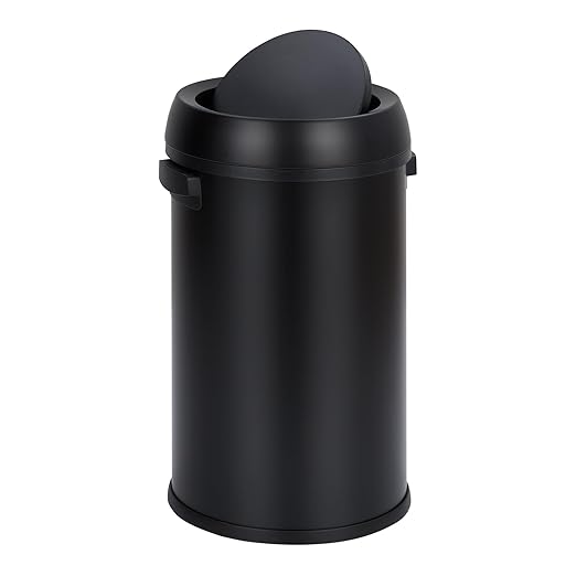 Garvee 65 L/17 gal Swing Top Trash Can, Fingerprint-Proof Stainless Steel Garbage Can, Heavy Duty Commercial Round Trash Bin with Swing Lid for Kitchen, Outdoor, Home, Office, Black