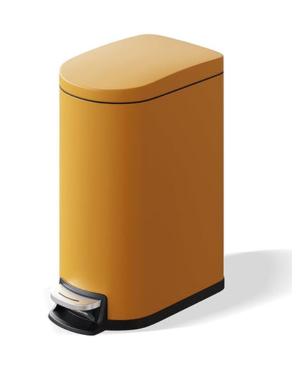 GarveeHome 2.6 Gallon Bathroom Trash Can, Space-Saving Slim Stainless Steel Step-On Garbage Bin with Soft Close Lid, Removable Inner Bucket for Bathroom & Bedroom,Yellow