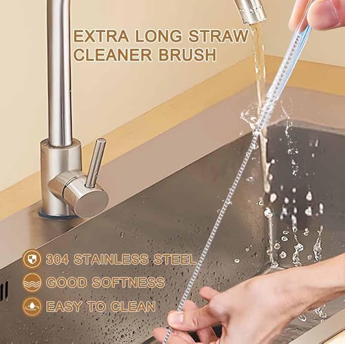 Long Handle Bottle Brush,Wooden Cleaning Brush with Straw Brush,Built for Stanley Cup, Sports Bottles and Coffee Mugs