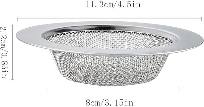 4.5 Inch Stainless Steel Sink Drain Strainer – Kitchen Sink Strainer Catches Food Debris & Hair – Fine Mesh Rustproof Filter Basket for Standard Kitchen Sinks, Easy Clean