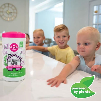 Dapple Baby All Purpose Cleaning Wipes - (2 Pack) 75 Count Canisters + (2 Pack) 30 Count Pouches - Plant-Powered & Hypoallergenic - Lavender Scent - Baby Essentials