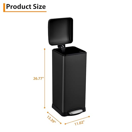 Garvee 8 gal/30 L Kitchen Trash Can, Fingerprint-Proof Stainless Steel Garbage Can with Soft-Close Lid, Recycle Bin with Removable Inner Buckets and Foot Pedal for Office Bedroom Bathroom, Black