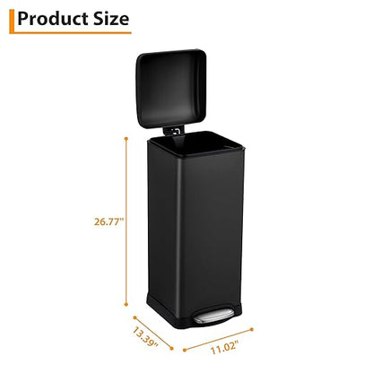 Garvee 8 gal/30 L Kitchen Trash Can, Fingerprint-Proof Stainless Steel Garbage Can with Soft-Close Lid, Recycle Bin with Removable Inner Buckets and Foot Pedal for Office Bedroom Bathroom, Black