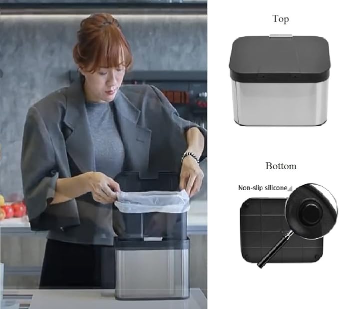 Compost Bin for Kitchen, Countertop Compost Bin, Body Stainless Steel with Lid, 1.13 Gallon with Inner Bucket Compact and Easy Clean (Black Silver)