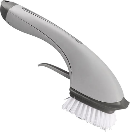Zerodis Brushes Long Handle Scrub Brush Soap Dispening Tool Suitable for Sinks Countertops Grout Lines Pan Dish Washing Pot Brush with Pot (Grey)