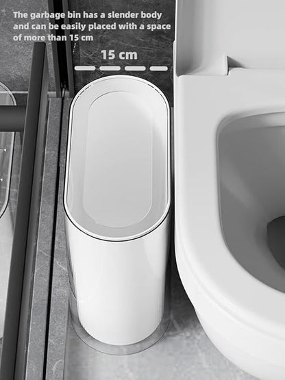 IEEK Small Waste Basket Slim Trash Can 3.2 Gallon/12L Clear and White Garbage Can Rectangle Plastic Wastebaskets Container Bin for Narrow Spaces Office,Bathroom, Bedroom,Kitchen,Living Room,Study