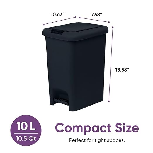 Superio 2-Pack 10L Slim Step & Push Trash Can - 2.7 Gallon Dual Opening, Compact Design (10.63"x7.68"x13.53") - Black