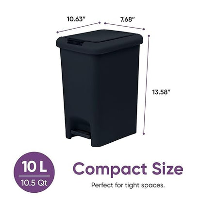 Superio 2-Pack 10L Slim Step & Push Trash Can - 2.7 Gallon Dual Opening, Compact Design (10.63"x7.68"x13.53") - Black