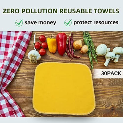 Reusable Paperless Paper Towels - Zero Waste Eco Friendly Washable Paper Towel,Lint Free Highly Absorbent Kitchen Cleaning Cloths,30 Pack Fast Drying Solid Color Cloth Napkins 10x10 Inches