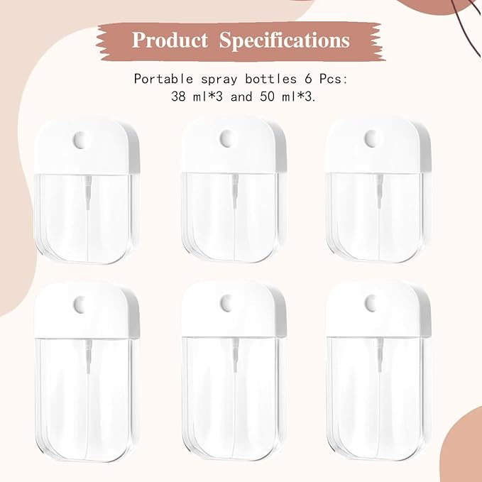 6 PCS Clear Spray Bottles, Portable Card Spray Bottles, Hand Sanitizer Spray Case, Refillable Hand Sanitizer Spray for Perfume, Moisturizing Water, Hand Sanitizer 50ml/1.69oz 38ml/1.29oz