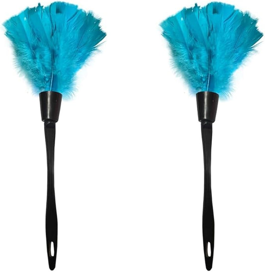 2 PCS 14 Inch Turkey Feather Duster, Gentle Style Dusting Tool for Home/Office Delicate Surfaces (Lake Blue)