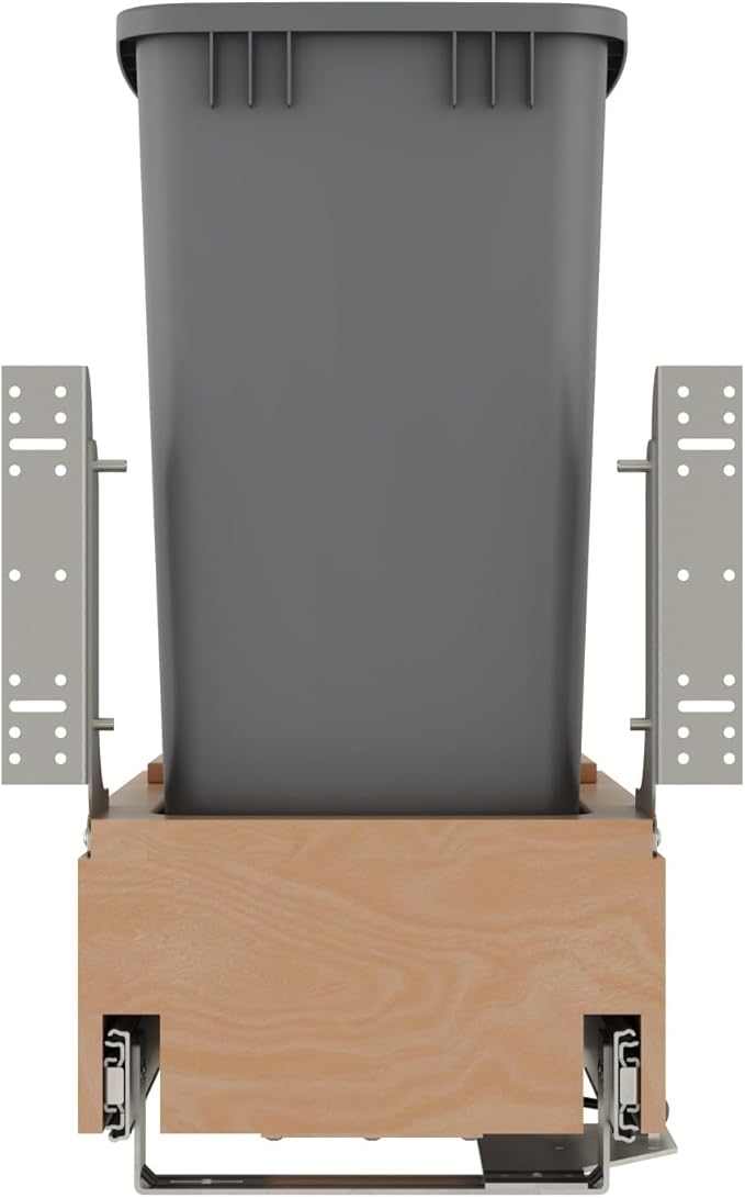 Rev-A-Shelf Pullout Under Counter Trash Can, 50 Qt 12.5 Gal Garbage Container with Soft-Close and Soft-Open Slides, Silver, 4WCBM-1550DM-1
