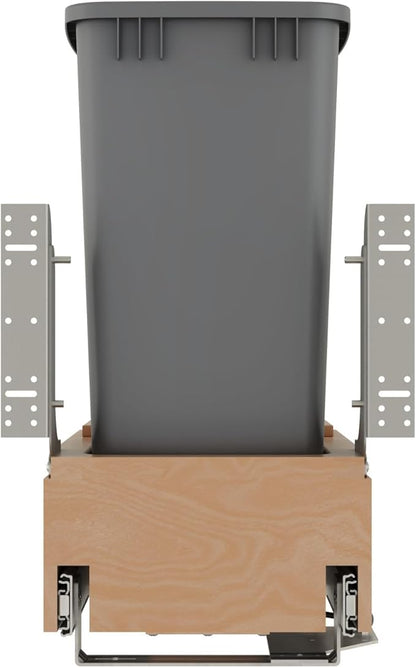 Rev-A-Shelf Pullout Under Counter Trash Can, 50 Qt 12.5 Gal Garbage Container with Soft-Close and Soft-Open Slides, Silver, 4WCBM-1550DM-1