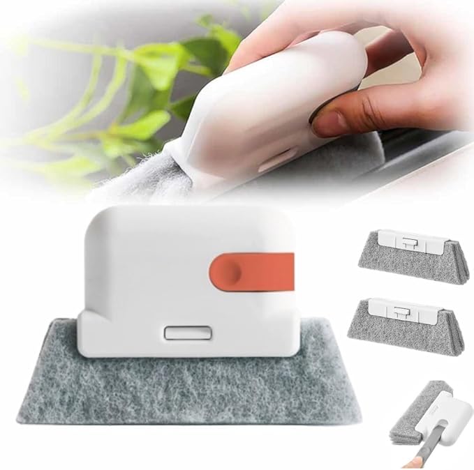 Magic Window Track Cleaner, 2024 Upgraded Window Groove Cleaning Brush, Window Cleaning Tools Set with 2 Replacement for Window lides Gaps Tile Lines Shutter Car Vents (Orange)