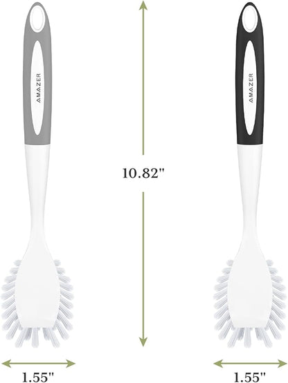 Amazer Dish Brush, 2 Pack Dish Scrubber with Handle, Kitchen Dishes Brushes, Scrub Brush with Stiff Bristles for Cleaning, Sink, Pots, Pans
