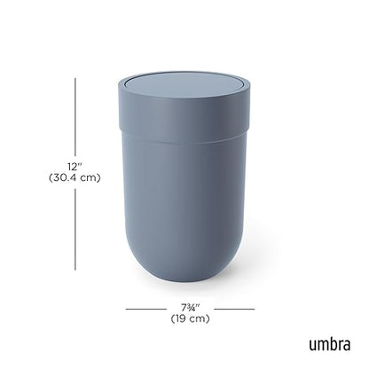 Umbra Touch Trash Can, Small Garbage Bin Waste Basket with Lid for Bathroom, Slate Blue