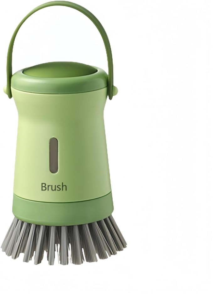 Soap Dispenser Dish Brush Palm Brush- Kitchen Dish Brush with Handle, Refillable Dish Soap Dispenser for Kitchen, Scrub Brush (Green)