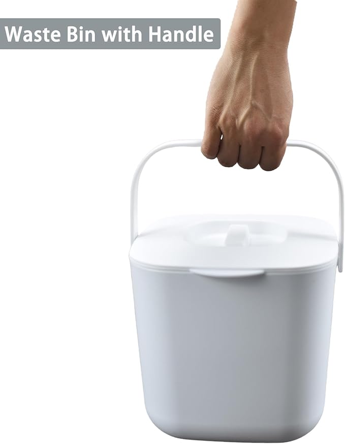 4-Liter Kitchen Compost Bin with Handles for Countertop Food Scrap Collection.White-4L-US