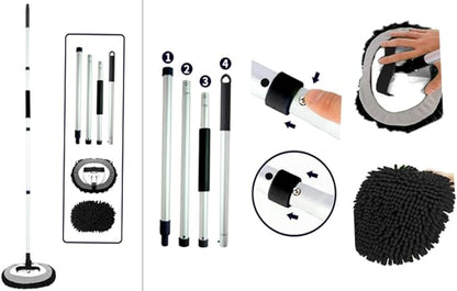 62 Inch Car wash Brush with Long Aluminum Pole, Car Wash Brush Microfiber Car Cleaning Brush Kit, Washing Mop Kit of Scratch-Free Replacement Head for Car, RV Truck,(Black)
