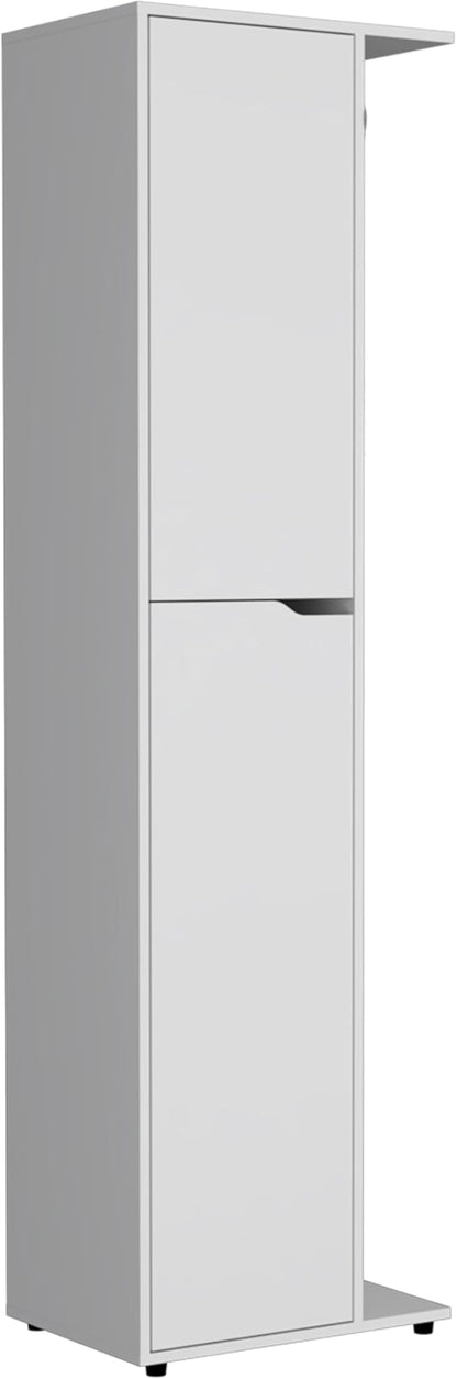 Tuhome Austin Storage Broom Closet with Magnetic-Closure Doors, Tall Multi-Purpose Utility Cabinet for Cleaning Supplies, Durable Engineered Wood Construction and Space-Saving Design