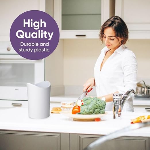 Superio Small Bathroom Trash Can with Lid, Modern White Mini Waste Bin with Swing Lid (1 1/2 Gallon, 6 Liter) Plastic Garbage Can for Kitchen, Bathroom, Bedroom, Office, Under Desk (2, White)