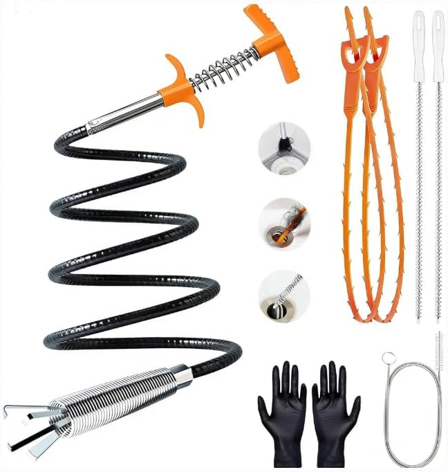 63 In Drain Snake Hair Drain Clog Remover Tool, Sink Drain Cleaner for Sewer Kitchen Bathroom Shower Tub Toilet Clogged Drains Opener Cleaning Tool, Flexible Grabber Claw Pick Up Reacher Tool