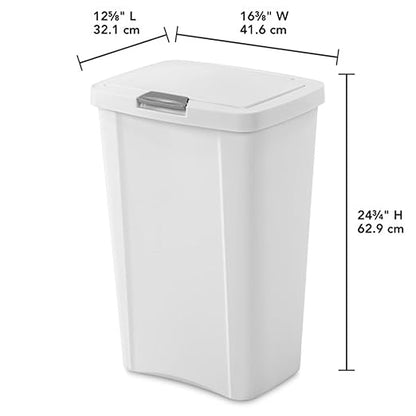 Sterilite 13 Gallon TouchTop Wastebasket Trash Can Garbage Recycle Bin with Titanium Latch for Kitchen, Garage, Basement, or Office, White (12 Pack)