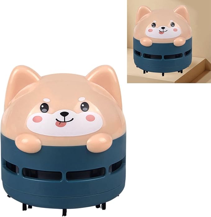 Mini Desktop Vacuum Cleaner, Cute Cartoon Desk Cleaner Strong Adsorption Table Vacuum with Detritus Bin for Cleaning Crumbs Dust (Blue)