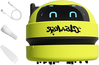 Desktop Vacuum Cleaner, Robot Design USB Rechargeable Cordless Mini Vacuum with 3-Speed Adjustment, LED Display & Detachable Nozzle for Home, Office, Car, Keyboard and Desk Cleaning,Green