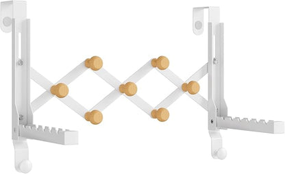 BAKON Over The Door Hanger, Collapsible Over Door Hooks Foldable Clothes Drying Rack with 7 Hooks for Hanging Clothes, Door Hanger Organizer Towel Rack for Laundry Bedroom Dorm Bathroom Living Room