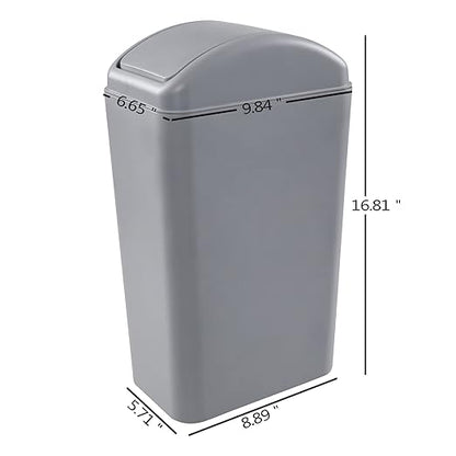 Vababa 1 Pack 3 Gallon Plastic Swing Top Trash Can, Gray Slim Garbage Bin, F