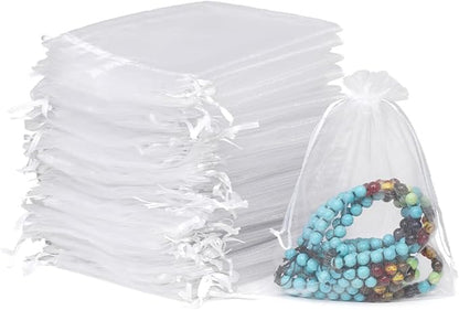 Meowoo 100PCS White Organza Bags, 4x6in Mesh Gift Bags Drawstring for Jewelry, Candy, Christmas, Sachets, Festivals, Bathroom Soaps, Makeup Organza, Wrapping Supplies