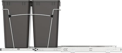 Rev-A-Shelf Double 27 Qt Pullout Trash Can for Base Kitchen Cabinets, Garbage Waste Bin System with Full Extension Slides, Min Opening Width of 11.5", Orion Gray, RV-15KD-13C-S