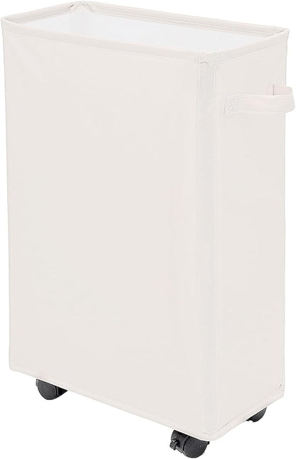 Laundry Basket, Slim Storage Basket with Wheels, Collapsible Rolling Laundry Basket for Clothes, Small Laundry Hamper for Dorm and Laundry Room,Yoga Fitness Storage Organiser, 40L, Beige