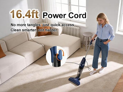 Corded Stick Vacuum Cleaners for Home,14KPa Powerful Suction with 600W Motor, Lightweight Vacuum Cleaner with 16.4Ft Cord, 0.7 Liters Capacity, 3-in-1 Handheld for Hardwood Floor Pet Hair