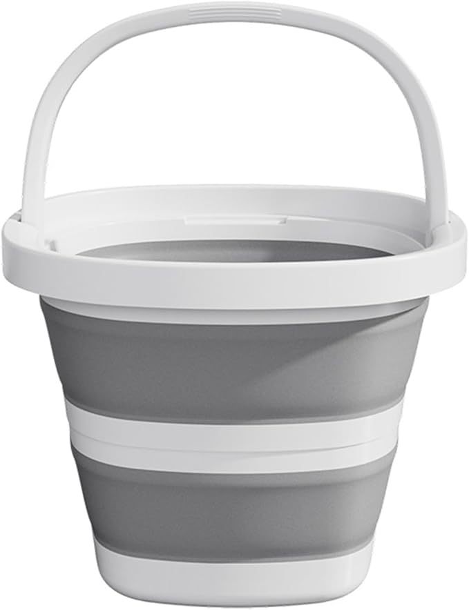 Folding Bucket, Water Bucket, 5L, 10L, Thick, Multi-Functional, Convenient, Foot Bath, Square, Stylish, Camping, Laundry, car wash, Foot Bath, Fishing (Grey-5L)