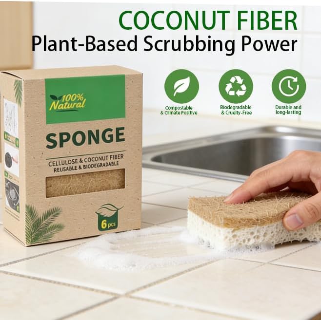 6PCS Natural Loofah Dish Sponges, Biodegradable Non-Toxic Loofah Dish Scrubbers for Washing Dishes