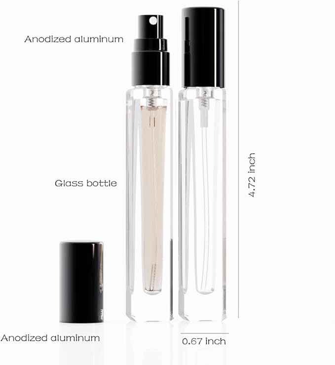 Mini Glass Spray Bottles, 10ml, 6 Pack, Fine Mist Refillable, Portable Travel Perfume Atomizers (Black)