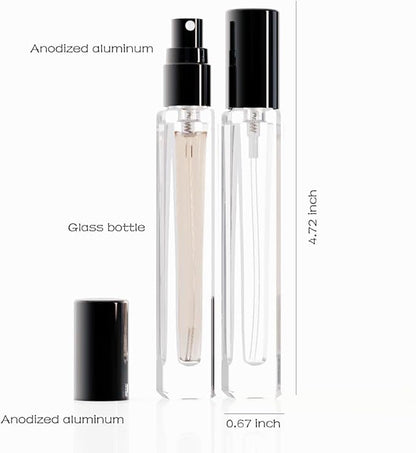 Mini Glass Spray Bottles, 10ml, 6 Pack, Fine Mist Refillable, Portable Travel Perfume Atomizers (Black)