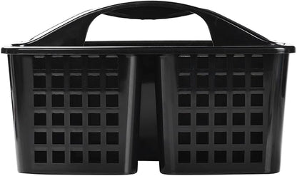 ALINK Plastic Shower Caddy Basket with Compartments, Portable Divided Cleaning Supply Storage Organizer with Handle for College Dorm Bathroom - Black