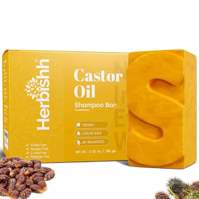 Herbishh Shampoo Bar for Hair Growth – Strengthening & Nourishing, Solid Soap for Thinning Hair, Paraben-Free & Sulfate-Free, 3.53 oz (Caster Oil Shampoo, Pack of 1)