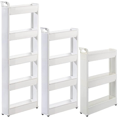 Miles Kimball Slim Storage Cart with 3 Baskets/Shelves and Rolling Casters for Kitchen, Laundry, and Small Space Storage, Durable Plastic - Measures 21" Long x 5" Wide x 28 1/4" High