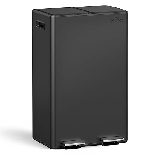 mVm 16(2x8) Gal Dual Trash Can, Large Step Trash Can with Thick Lids, Recycling Garbage Bin for Kitchen Home Office (Black)