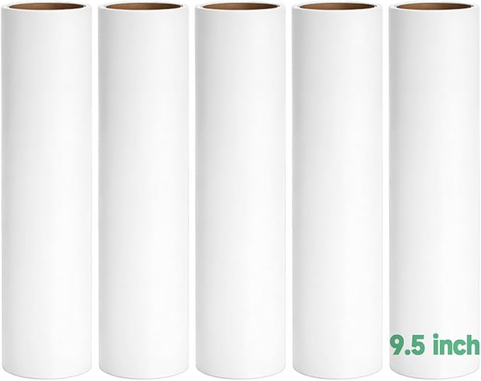 5 Pack 9.5 Inch Lint Roller Refills, 60 Sheets Per Roll - 300 Total Sheets | Sticky Adhesive Lint & Pet Hair Remover for Clothes, Furniture, Car Seats & Bedding (5, 9.5 Inch)