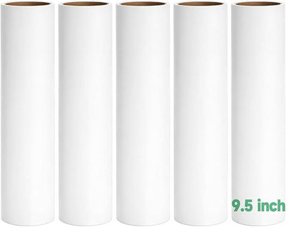 5 Pack 9.5 Inch Lint Roller Refills, 60 Sheets Per Roll - 300 Total Sheets | Sticky Adhesive Lint & Pet Hair Remover for Clothes, Furniture, Car Seats & Bedding (5, 9.5 Inch)