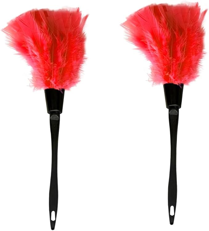 2 PCS 14 Inch Turkey Feather Duster, Gentle Style Dusting Tool for Home/Office Delicate Surfaces (Red)