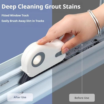 2-in-1 Groove Cleaning Brush, Window Track Cleaning Tool with Hard Bristle and Built-in Scraper, Multifunctional Crevice Brush for Sliding Door Track, Window Sill, and Frame