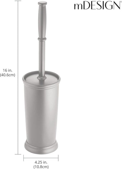 mDesign Compact Freestanding Plastic Toilet Bowl Brush and Holder for Bathroom Storage and Organization - Space Saving, Sturdy, Deep Cleaning, Covered Brush - Silver