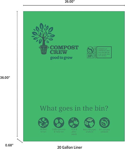 Compost Crew 20 Gallon Compostable Trash Bags, 78 Count – BPI Certified Biodegradable Kitchen Garbage Bags for Food Scraps, Strong Leak-Resistant Compost Bags for Home & Commercial Composting